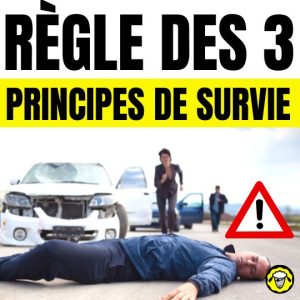 La règle des 3 en survie. Principe de survie pour éviter les accident (homme allongé sur la route après accident voiture)