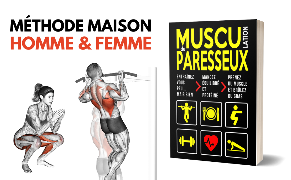 Méthode de musculation maison avec le livre Musculation du Paresseux pour faire des tractions et du squat.