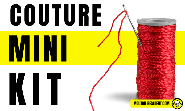couture mini kit - une bobine de fil rouge et une aiguille, représentant un kit de couture minimaliste pour réparations rapides.