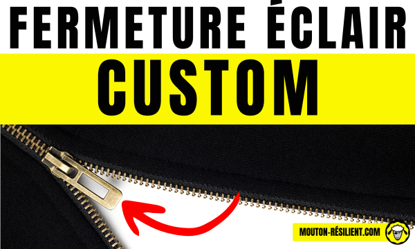 fermeture éclair custom - gros plan sur une fermeture éclair noire avec une flèche rouge, expliquant des astuces de personnalisation.