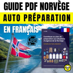 Guide PDF en français sur l'auto-préparation aux situations d'urgence en Norvège, avec un drapeau norvégien et une couverture du document officiel.