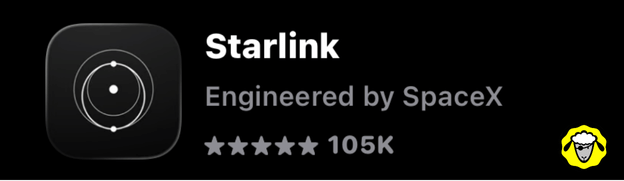 Starlink-Application-Mobile_Logo Logo de l’application mobile Starlink développée par SpaceX, accompagné de sa note et du nombre d’avis sur l’App Store.