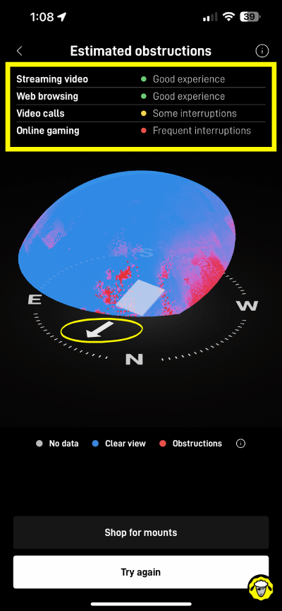 impact-obstructions-usages-starlink Évaluation de l’impact des obstructions sur les usages Starlink (navigation web, streaming, appels vidéo, jeux en ligne).