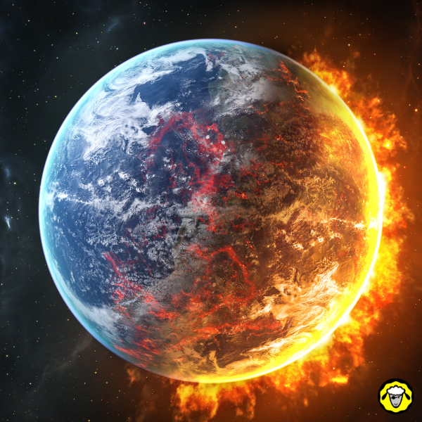 apocalypse Illustration dramatique de la Terre en feu dans l’espace, utilisée pour représenter les fantasmes de fin du monde souvent confondus avec la résilience.