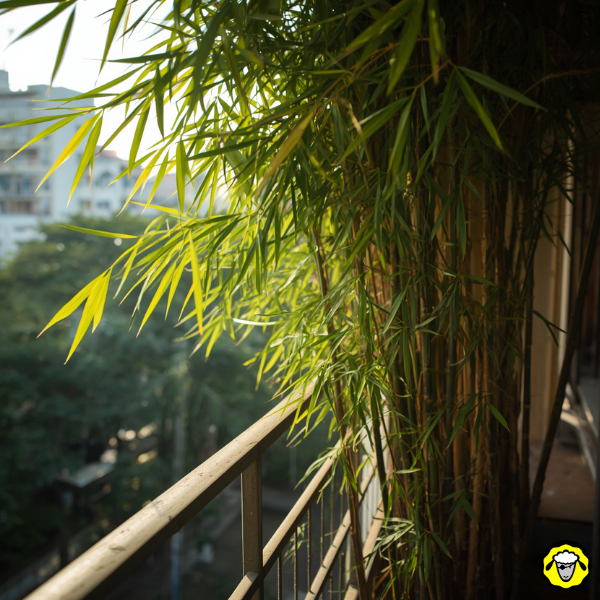 Bambou en pot sur un balcon créant de l’ombre grâce à son feuillage dense