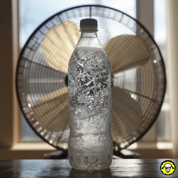 Bouteille d eau gelée placée devant un ventilateur pour rafraîchir l air