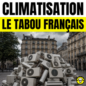 Titre sur la climatisation avec un tas d unités extérieures de climatiseurs devant des immeubles parisiens