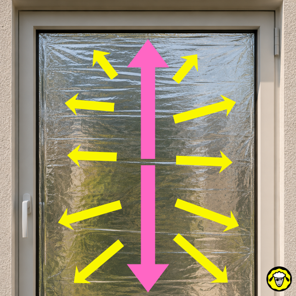 Couverture de survie fixée à l’extérieur d’une fenêtre pour réfléchir le soleil et limiter la chaleur