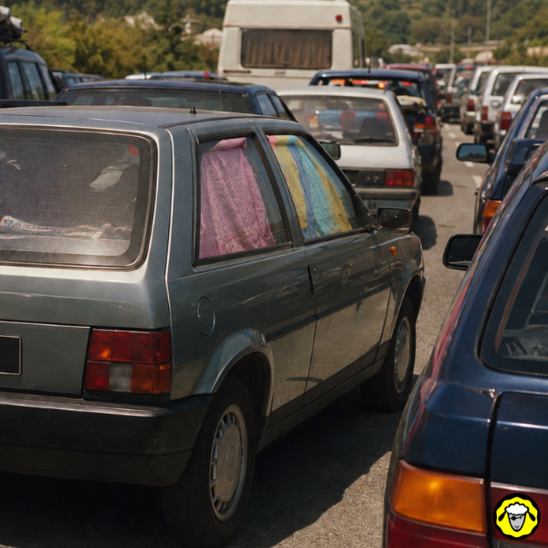 Embouteillage de voitures sous une forte chaleur Voitures à l'arrêt dans un embouteillage sous un soleil de forte chaleur