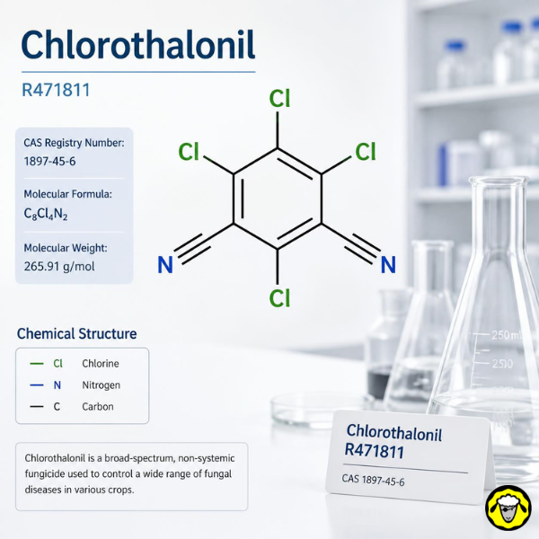 Infographie du chlorothalonil et de sa structure chimique Infographie du chlorothalonil avec sa structure chimique et ses informations de base